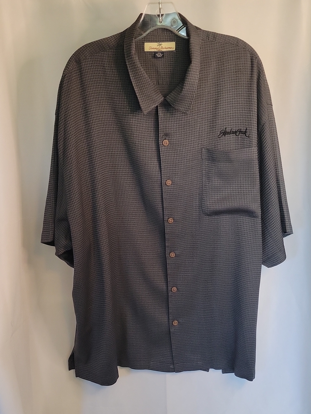 Tommy Bahama Charcoal Gray Waffle-Texture Short-Sleeve Button-Down